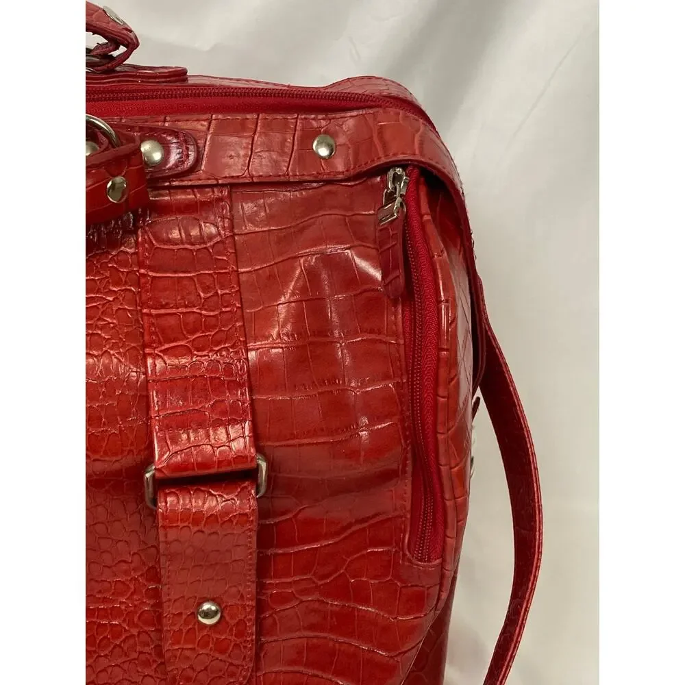 Vintage Bath And Body Works Duffle Bag Overnight Tote Red Faux Leather Alligator